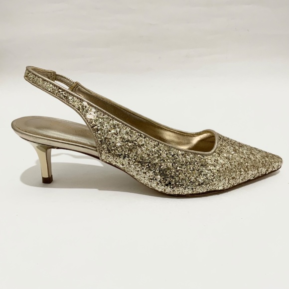Lilly Pulitzer Shaina Slingback Gold Glitter Pump Pointed Toe Kitten Heel Shoe 7 - Picture 11 of 11